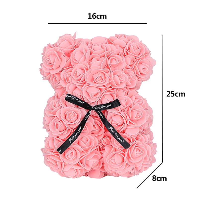 25Cm Teddy Rose Bear with Box Artificial PE Flower Valentine'S Day Girl Friend Women Mother'S Day Gift Wedding Brithday Party