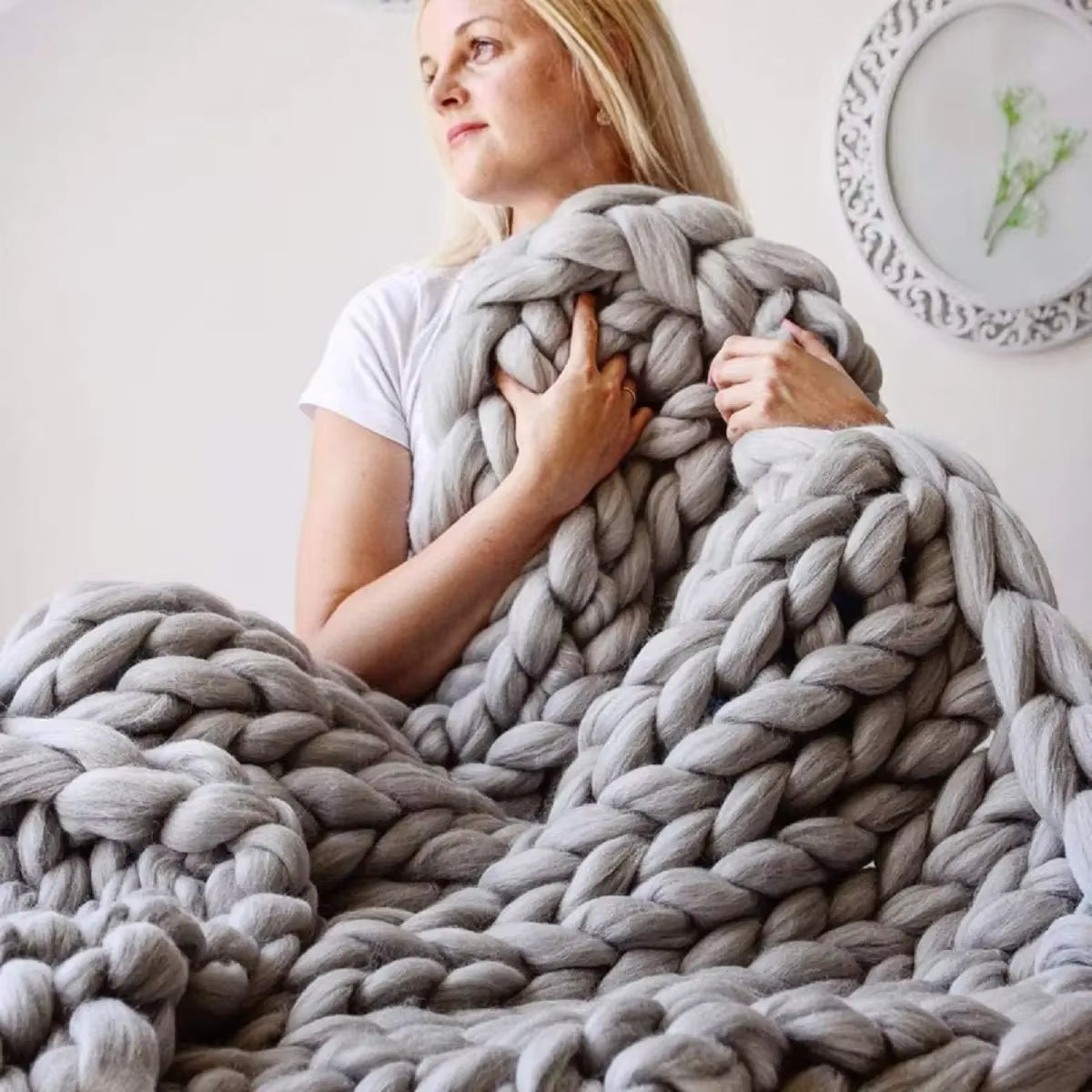 Chenille Chunky Knit Blanket Throw Handmade Warm Cozy Blanket Couch Bed Soft Fleece Banket Christmas Thick and Giant Yarn Throws