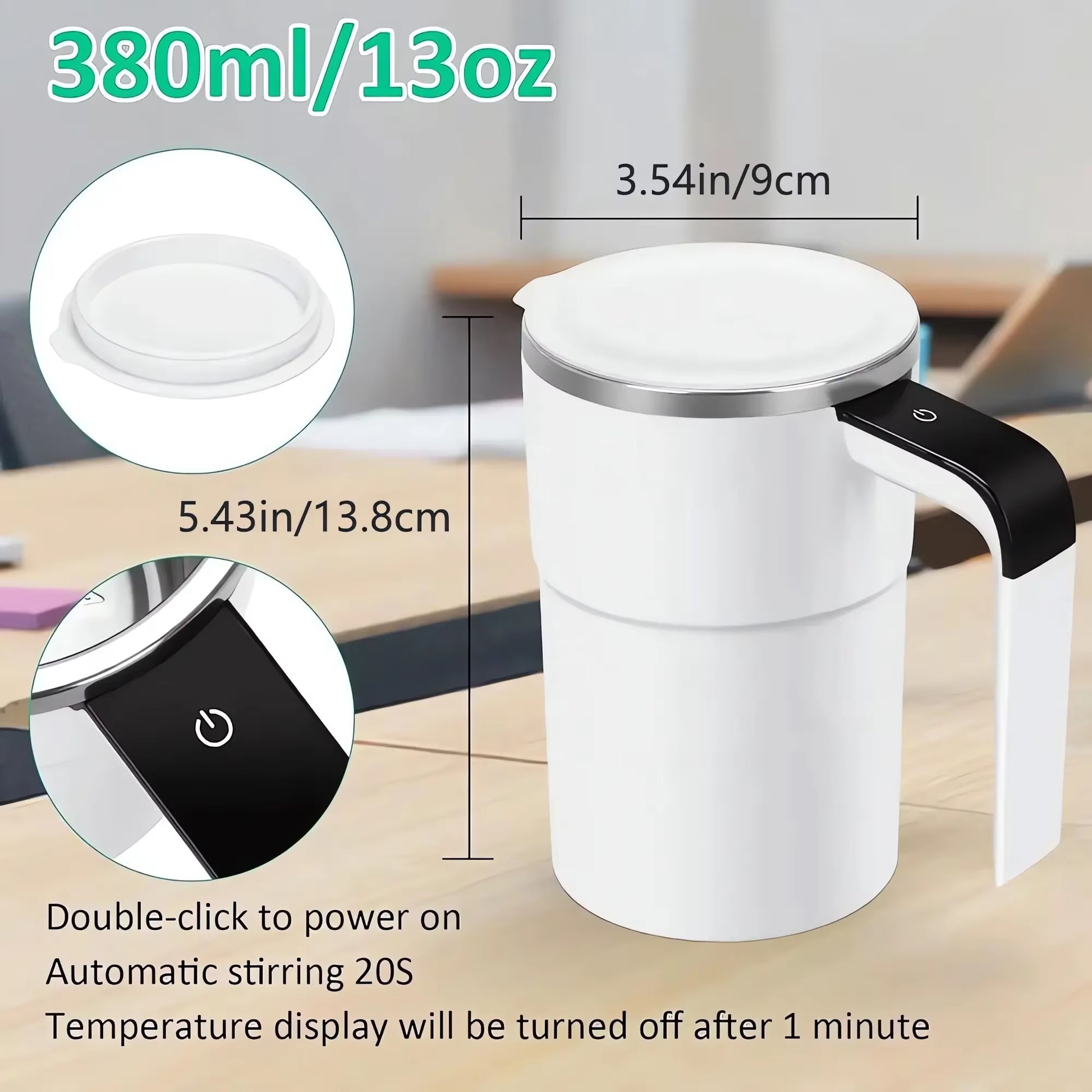 New USB Rechargeable Automatic Magnetic Cup Electric Coffee Self Mixing Mug IP67 Waterproof Food Safe 380ML Coffee Mug for Tea