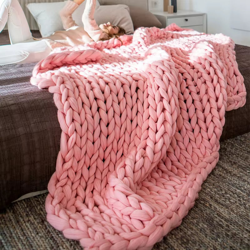 Chenille Chunky Knit Blanket Throw Handmade Warm Cozy Blanket Couch Bed Soft Fleece Banket Christmas Thick and Giant Yarn Throws