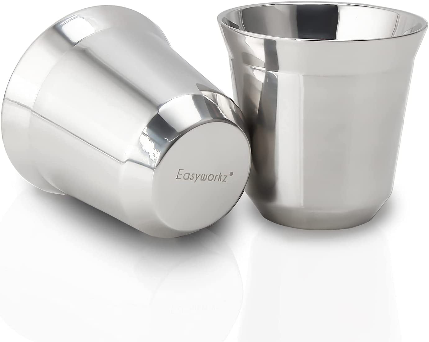 Stainless Steel Espresso Cup 2Pcs Set Double Wall Insulated Metal Demitasse Cups (Silver, 2.5 Oz)