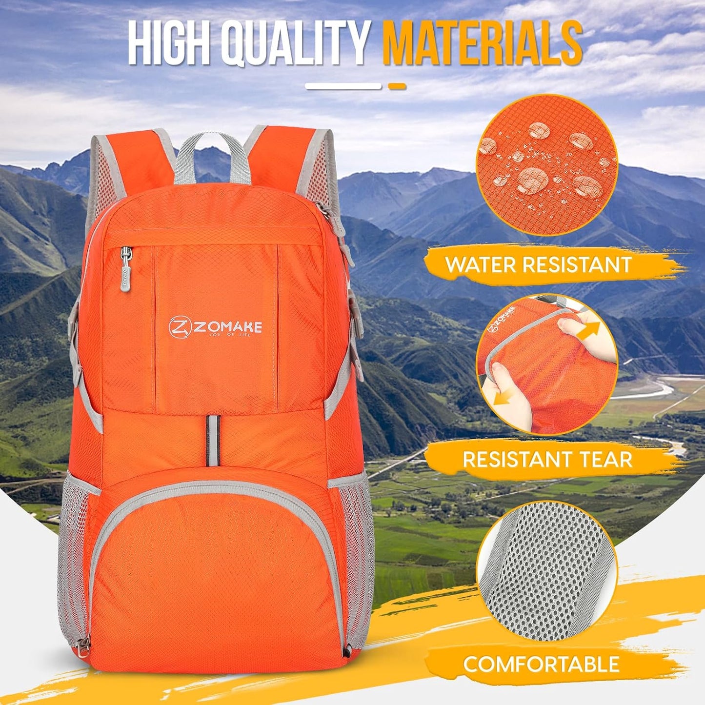 Lightweight Packable Backpack 35L - Light Foldable Backpacks Water Resistant Collapsible Hiking Backpack - Compact Folding Day Pack for Travel Camping(Orange)