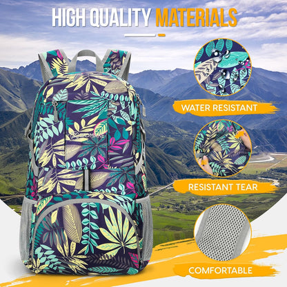 Lightweight Packable Backpack 35L - Light Foldable Backpacks Water Resistant Collapsible Hiking Backpack - Compact Folding Day Pack for Travel Camping(Mixed Color-Leaves)