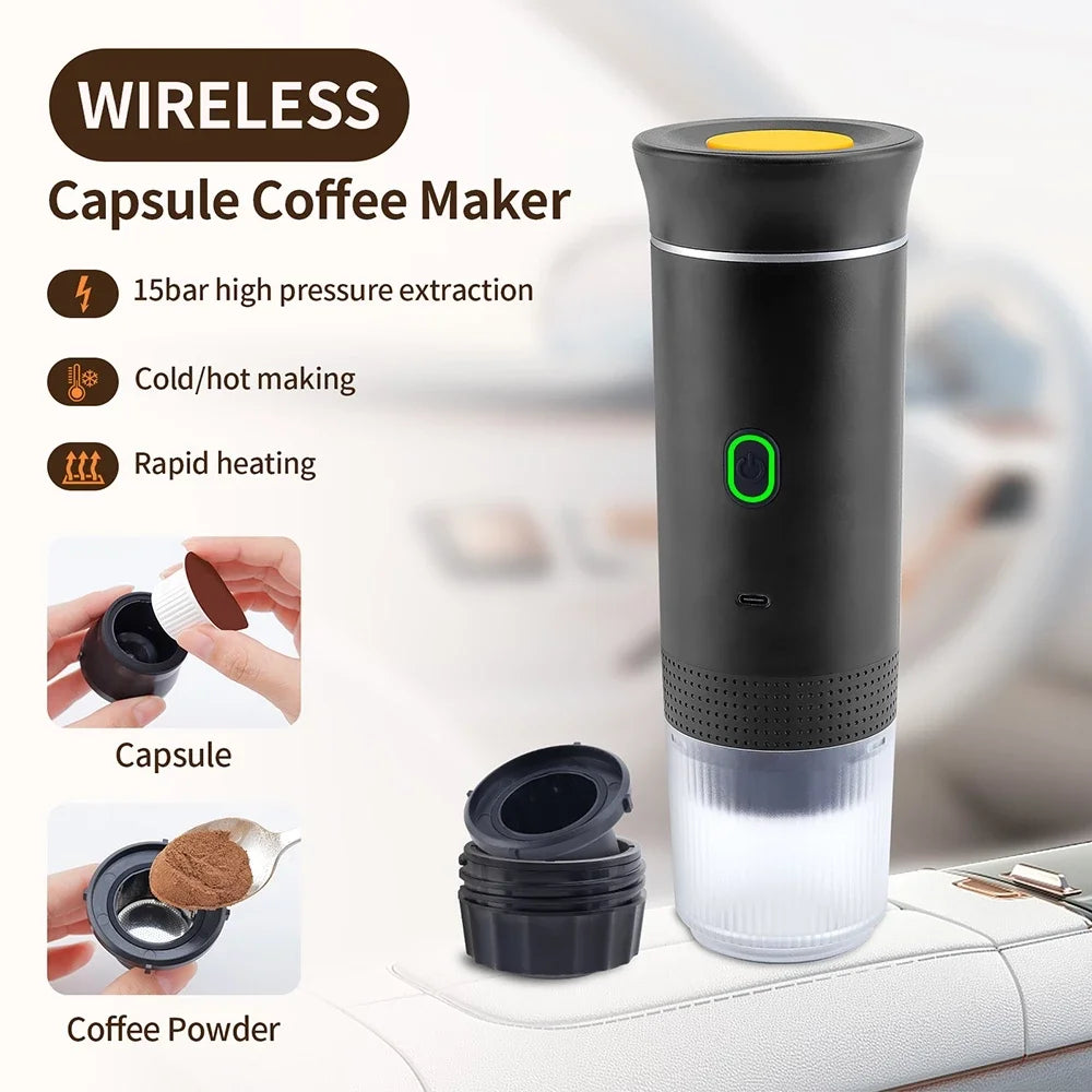 Wireless Portable Coffee Maker Espresso Coffee Maker for Car Home Camping Coffee Maker 3-In-1 Capsule Powder Travel Coffee Maker