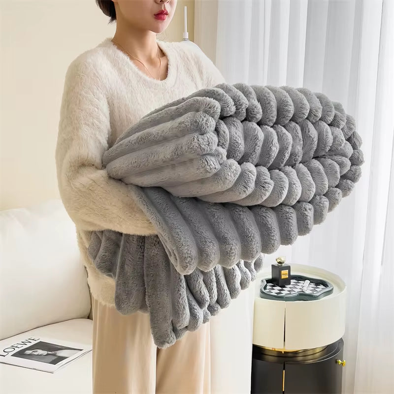 1Pc Double-Sided Imitation Faux Rabbit Fur Blanket, Soft and Warm Throw Blanket, Anti-Static for Bedroom, Guest Room, Living Roo