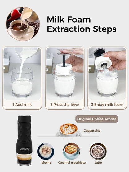 3 In1 Portable Coffee Machine Hot/Cold Water Manual Espresso Maker for Capsule & Ground Hand Press Brewer Hiking Travel