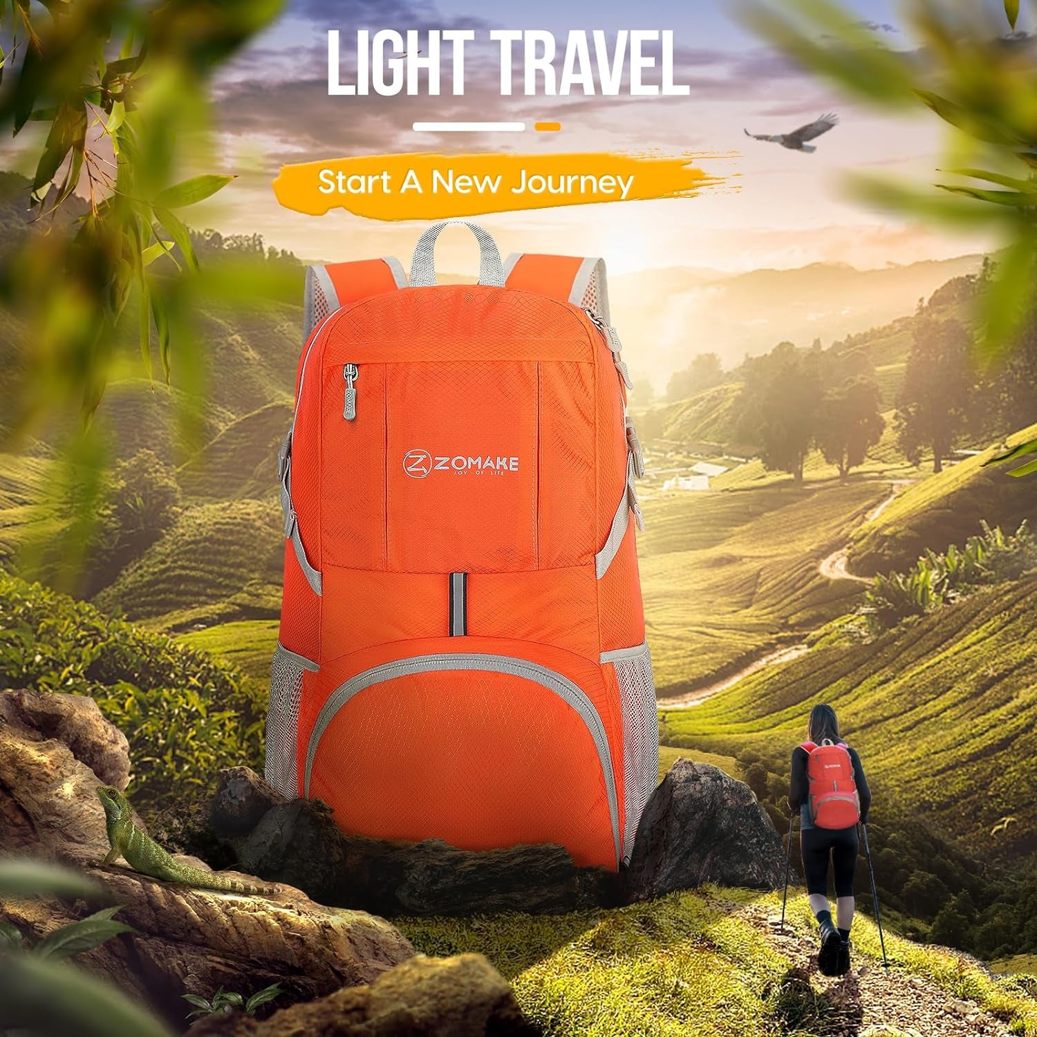 Lightweight Packable Backpack 35L - Light Foldable Backpacks Water Resistant Collapsible Hiking Backpack - Compact Folding Day Pack for Travel Camping(Orange)