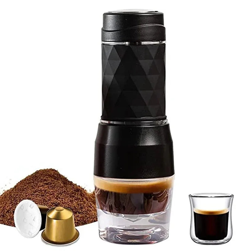 3 In1 Portable Coffee Machine Hot/Cold Water Manual Espresso Maker for Capsule & Ground Hand Press Brewer Hiking Travel