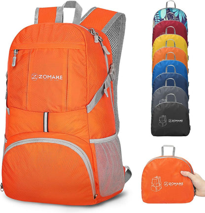 Lightweight Packable Backpack 35L - Light Foldable Backpacks Water Resistant Collapsible Hiking Backpack - Compact Folding Day Pack for Travel Camping(Orange)